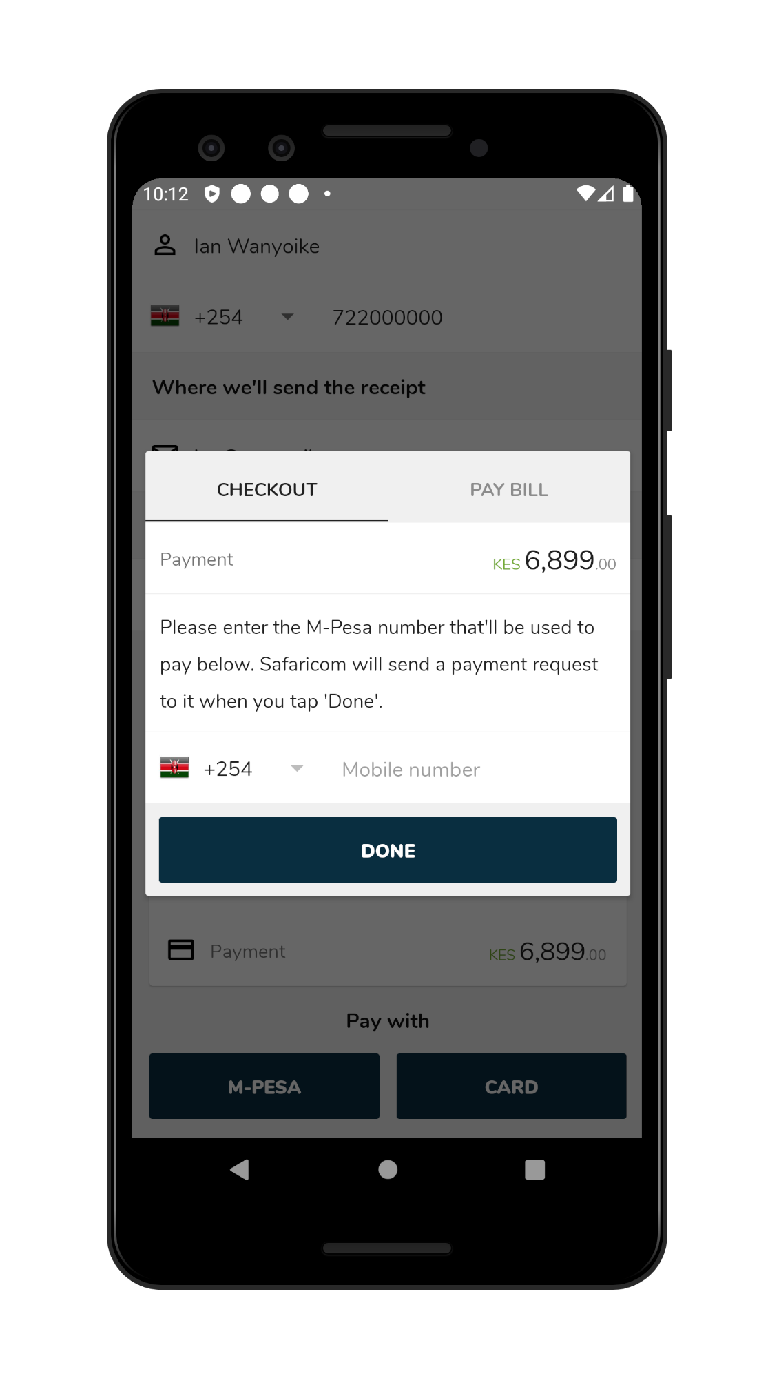 Payment screen